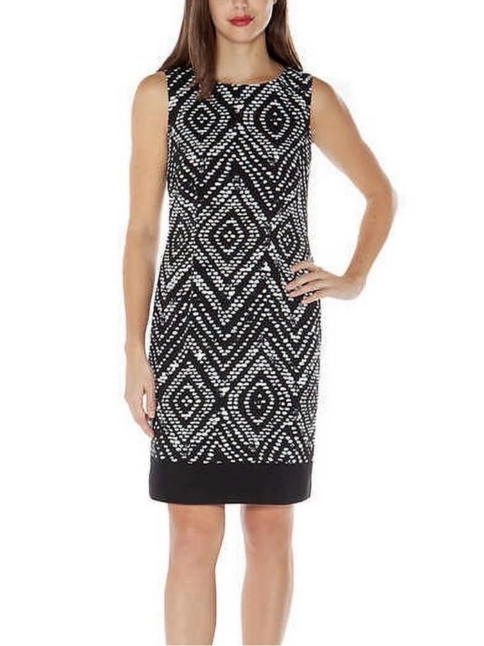 Mario Serrani Black & White Geometric Sleeveless Shift Dress